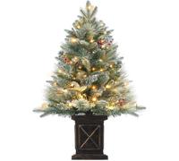 Sapin de Noël artificiel avec éclairage, flocon de neige artificiel de 90 cm avec base de pot rétro 78 LED