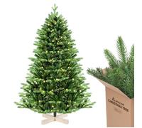 SALCAR Sapin de Noël Artificiel de 180 cm avec éclairage LED Chaud et Support en Bois, moulé par Injection PE et PVC (diamètre env. 120 cm) avec système de Pliage Rapide