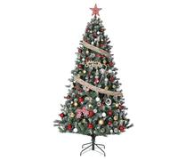 Sapin de Noël Artificiel avec Effet Neige et éclairage LED - 270 cm - avec lumières Blanches Chaudes - Pommes de pin réalistes - Facile à Monter - pour Salon et décoration Festive