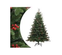 Sapin de Noël Artificiel avec Pommes de Pin et Baies, Arbre de Noël avec Support, Décoration de Fête Vacance Maison Intérieur, 240 cm