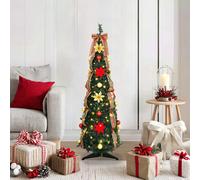 vidaXL Sapin de Noël Artificiel avec 100 LED Vert 155 cm PVC, Sapin de Noël Artificiel, léger, Pliable, en cône, Design Art déco, intérieur ou extérieur, LED intégré