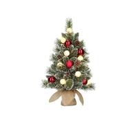 Black Box Trees Kaprun Sapin de Noël Artificiel en Jute - Christmas Tree H60 x Ø39 cm - Sneeuw en Versiering - Vert, Rood, Frosted