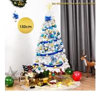 Sapin de Noël Artificiel - COSTWAY - 150 cm - Blanc - Montage facile - Support en métal