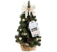 Sapin de Noël Artificiel - Creative Home - Petit Sapin 40cm - Couleur Crème - Socle en Jute - Rameaux Denses