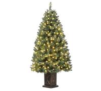Sapin de Noël artificiel de 145 cm avec 300 éclairages, 8 modes, blanc chaud, avec pot de fleurs vintage, décoration de Noël pour réunion de famille, bureau et couloir
