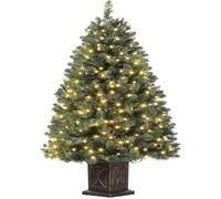 Sapin de Noël artificiel de 145 cm avec 300 éclairages, 8 modes, blanc chaud, avec pot lumineux vintage, pour la maison, le bureau