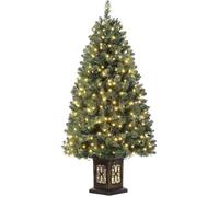 Sapin de Noël artificiel de 145 cm avec 300 éclairages, sapin de Noël pré-éclairé blanc chaud 8 modes avec pot lumineux vintage