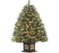 Sapin de Noël artificiel de 145 cm avec 300 éclairages, sapin de Noël pré-éclairé blanc chaud 8 modes avec pot lumineux vintage