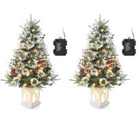 Sapin de Noël artificiel de 90 cm avec 78 éclairages - Fonctionne avec piles - Décoration de Noël pour la maison, le bureau - Socle blanc - Bonhomme de neige - 90 cm