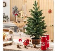 Sapin de Noël Artificiel de Table 60 cm COSTWAY, avec 50 Rameaux, Matériau PE, Pot de Style Rétro, Décoration Miniature