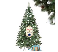 Sapin de Noël artificiel en pin diamanté 200 cm enneigé Springos | Sapin de Noël réaliste en PVC avec pommes de pin naturelles, paillettes givrées et support en métal pour décoration festive