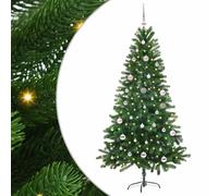 Sapin de Noël artificiel en polyéthylène vert avec 150 LED blanc chaud - 150 cm de haut - Avec support - Pour intérieur et extérieur - 8 modes - Alimentation USB