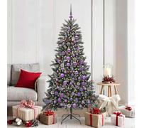 Sapin de Noël artificiel en PVC avec noix de pin, baies, boules, 180 cm, 300 LED blanc chaud, pour intérieur et extérieur, facile à monter