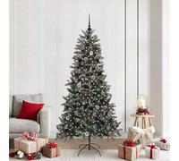 Sapin de Noël artificiel en PVC avec noix de pin, baies, boules, alimenté par USB, 210 cm, 300 LED blanc chaud, pour intérieur et extérieur