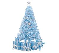 Sapin De Noël Artificiel En Velours Bleu, Sapin De Noël Aux Branches Denses Avec Lumières, Décorations Incluses, Idéal Pour La Décoration Intérieure(2.1m/7ft)