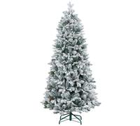HOMCOM Sapin de Noël Artificiel 180 cm Arbre de Noël avec Support en métal 1489 Branches enneigées, Pommes de pin, Vert