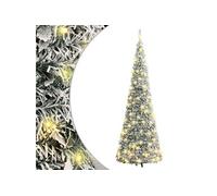 Sapin de Noël Artificiel Escamotable avec Neige Floquée 100 LED, Arbre de Noël avec Lumières, Décoration de Fête Vacance Intérieur Extérieur, 150 cm