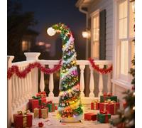 Sapin de Noël artificiel escamotable pliable de 5 pieds/1,5 m avec guirlande spirale blanche, arbre de Noël artificiel en guirlandes pour décoration de vacances intérieure et extérieure, assemblage