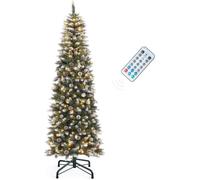 Sapin de Noël Artificiel étroit de 183cm «Scotch Pin» avec télécommande-Arbre pré-éclairé avec Pommes de pins,Aiguilles et 250 LED