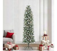 Sapin de Noël artificiel fin 240 cm Vert/blanc 550 pointes en PVC 300 LED blanc chaud 8 modes Alimentation USB Pour intérieur et extérieur protégé Décoration festive