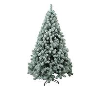 Sapin de Noël artificiel floqué de neige de 2,1 m, avec support en métal, non allumé, à charnière, assemblage facile pour fête commémorative