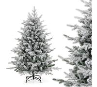 Sapin de Noël Artificiel Floqué et Articulé Ø95 x 147H cm COSTWAY-160 Lumières LED Multicolores avec 8 Modes-Branches en PVC et PE