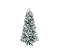 Sapin de Noël artificiel H.180 cm 1489 branches enneigées 33 pommes de pin métal PVC PE vert blanc