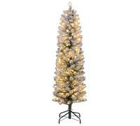 HOMCOM Sapin de Noël Artificiel 150 cm, Arbre de Noël Slim Lumineux floqué enneigé - Support en métal, lumière LED Blanc Chaud et 263 Branches - Effet réaliste, Vert