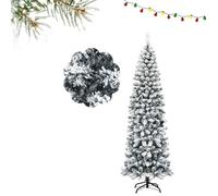 Sapin de Noël Artificiel LED 225CM COSTWAY-350 Lumières Blanc Chaud-Aiguilles PVC Floqué de Neige-Support Métallique-à Charnières