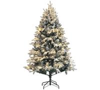 Sapin de Noël artificiel LED enneigé H. 180 cm - 200 LEDs blanc chaud, 793 branches - vert blanc