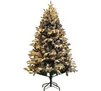 HomCom Sapin de Noël artificiel 180 cm – 200 LEDs blanc chaud, 793 branches, floqué enneigé, vert