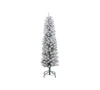 HOMCOM Sapin de Noël Artificiel 150 cm, Arbre de Noël Slim Lumineux floqué enneigé - Support en métal, lumière LED Blanc Chaud et 263 Branches - Effet réaliste, Vert
