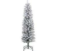 HOMCOM Sapin de Noël Artificiel 150 cm, Arbre de Noël Slim Lumineux floqué enneigé - Support en métal, lumière LED Blanc Chaud et 263 Branches - Effet réaliste, Vert