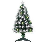 Sapin de Noël artificiel lumineux fibre optique LED + 14 ampoules + support pied Ø 48 x 90H cm 90 branches étoile sommet brillante vert Vert G