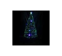 Sapin de Noël artificiel lumineux fibre optique LED multicolore + support pied Ø 60 x 120H cm 130 branches étoile sommet brillante vert - Vert