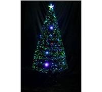 Sapin de Noël artificiel lumineux fibre optique LED multicolore + support pied Ø 60 x 120H cm 130 branches étoile sommet brillante vert - Vert