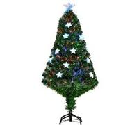 Sapin de Noël artificiel lumineux fibre optique LED multicolore + support pied Ø 60 x 120H cm 130 branches étoile sommet brillante vert G