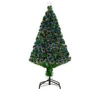 HOMCOM Sapin de Noël Artificiel Lumineux 120H cm Fibre Optique Multicolore + Support Pied 130 Branches étoile Sommet Brillante Vert