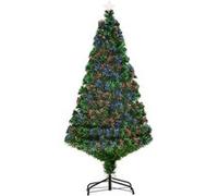 HOMCOM Sapin de Noël Artificiel Lumineux 150H cm Fibre Optique Multicolore + Support Pied 180 Branches étoile Sommet Brillante Vert