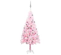 Sapin De Noël Artificiel Lumineux LED avec Boules Décoratives, PVC, 150 Cm, Guirlande LED 15 M, 150 LED, Idéal pour Salon, Chambre, Décoration De Noël, Sapin Rose