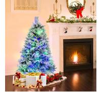 Sapin de Noël Artificiel Lumineux -RELAX4LIFE- 135CM - 160 LED à Couleur Changeante - 472 Branches - 26 Cônes de Pin -Blanc et Vert