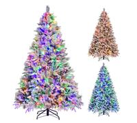 Sapin de Noël Artificiel Lumineux -RELAX4LIFE- 210CM- 320 LED à Couleur Changeante - 1270 Branches - 40 Cônes de Pin -Blanc et Vert