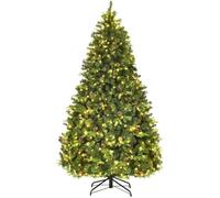 Sapin de Noël Artificiel Lumineux - RELAX4LIFE - 225CM - 1125 Feuilles PE et PVC - Arbre de Noël - 71 Pommes Pin - Socle en Métal