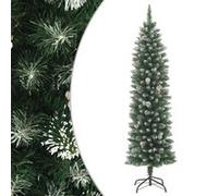 Sapin de Noël artificiel mince avec support 240 cm PVC vert et blanc G
