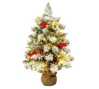 Sapin de Noël Artificiel Mini,55cm Petit Sapin de Noël de Table LED 4m 40LED Guirlandes Lumineuses, 4 Baies Rouges,5 Pommes Pine