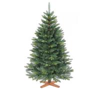 Sapin de Noël Artificiel Nordmann 150 cm Ø101 cm, Bicolore, en PE & PVC avec Pied en Bois Naturel, Aspect Réaliste