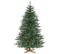Sapin de Noël Artificiel Nordmann 180 cm Ø116 cm, Bicolore, en PE & PVC avec Pied en Bois Naturel, Aspect Réaliste
