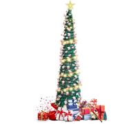 Sapin de Noël Artificiel Pliable 150cm, Arbre de Noel avec Lumineux LED, Père Noël etEffet Paillet, Arbre de Noel avec Base Métallique, pour Intérieur Extérieur Maison Magasin, Vert