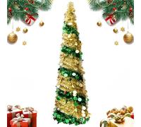 Sapin de Noël artificiel pliable de 1,5 m avec 50 lumières de couleur chaude de 5 m, guirlande bicolore, pour décorations de Noël d'intérieur et d'extérieur (vert et doré)