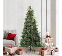 Sapin de Noël artificiel pliable en PVC et acier avec support pour intérieur et extérieur - Facile à monter - Décoration festive - Vert - 210 cm